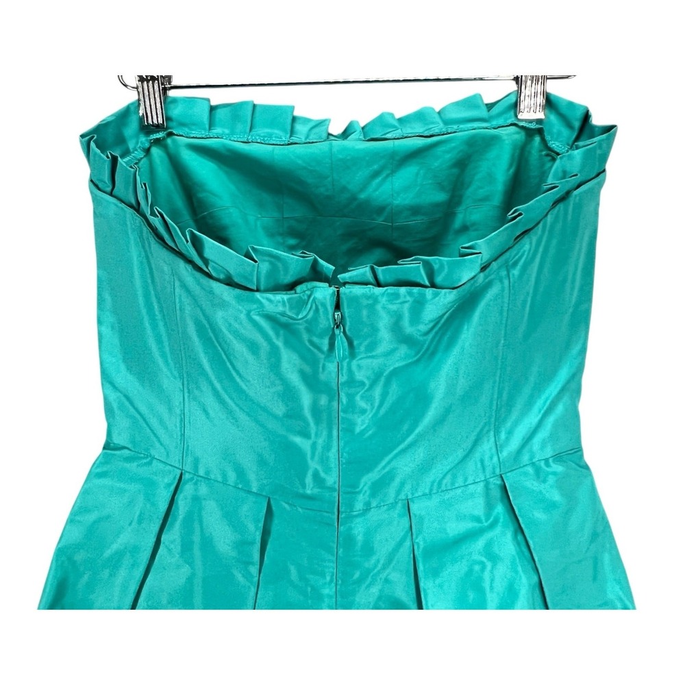J Crew Audrey Dress Women 2 Green‎ Aqua Silk Tafetta Strapless Ruffle Cocktail - Picture 4 of 15